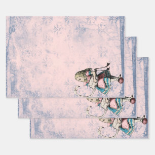 Pink and Blue Alice in Wonderland with Flamingo Wrapping Paper Sheets