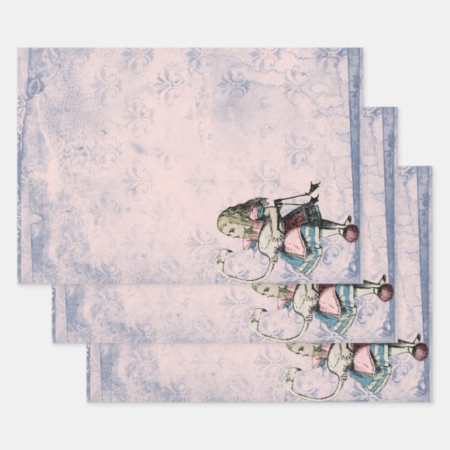 Pink and Blue Alice in Wonderland with Flamingo Wrapping Paper Sheets (Set)