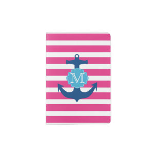 Pink and Blue Anchor Monogram Passport Holder