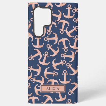 Pink And Blue Anchor Monogram  Samsung Galaxy S22 Ultra Case by Letsrendevoo at Zazzle