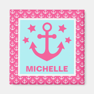 Pink and Blue Anchors Nautical Pattern Magnet