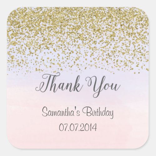 Pink and Blue and Gold Birthday Thank You Stickers