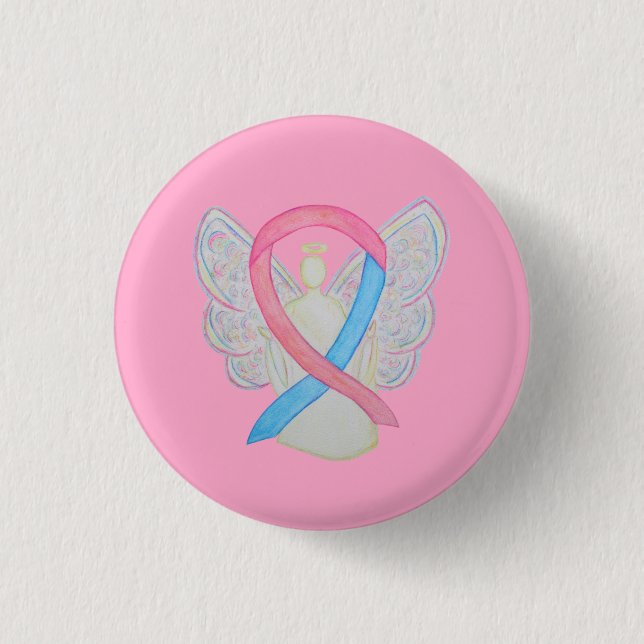 Pink and Blue Angel Awareness Ribbon Custom Pins (Front)