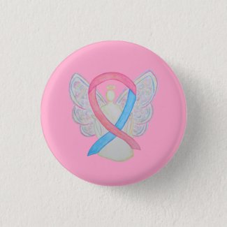 Pink and Blue Angel Male Breast Cancer Awareness Ribbon Custom Pins