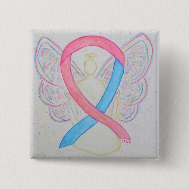 Pink and Blue Angel Awareness Ribbon Custom Pins (Front)