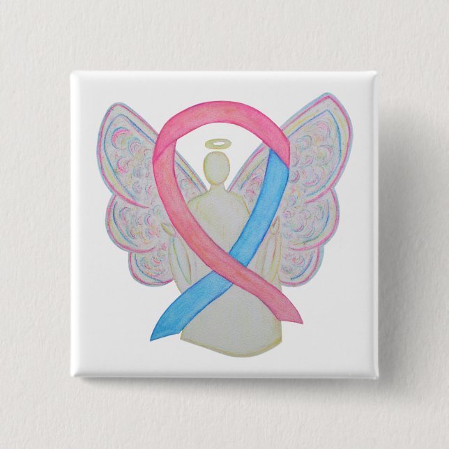 Pink and Blue Angel Awareness Ribbon Custom Pins (Front)