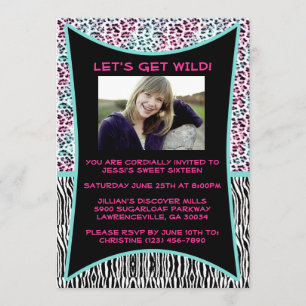 Pink and Blue Animal Print Sweet 16 Invitation