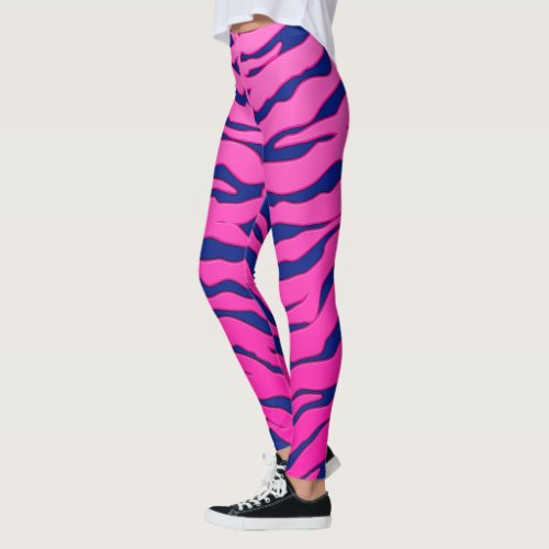 Pink And Blue Animal Tigers Stripes Leggings