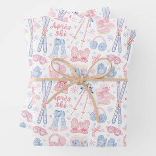 Pink and Blue Apres Ski Wrapping Paper Sheets