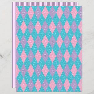 Pink and blue argyle and striped scrapbook paper