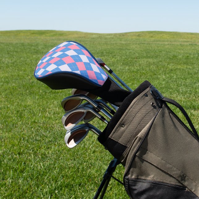 Pink and Blue Argyle Golf Head Cover (In Situ)