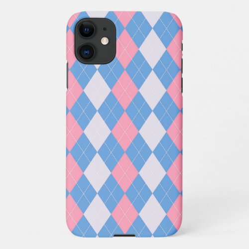 Pink and Blue Argyle iPhone 11 Case