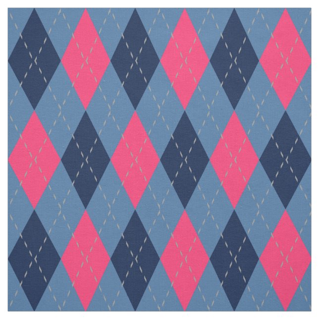 Pink and Blue Argyle Pattern Fabric (Swatch)