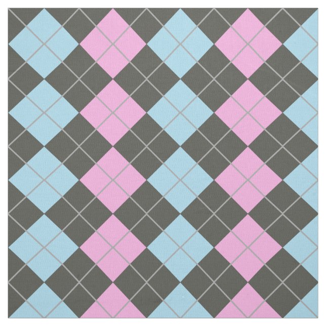 Pink and Blue Argyle Pattern Fabric (Swatch)