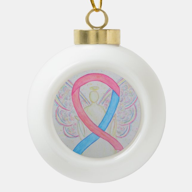 Pink and Blue Awareness Guardian Angel Ornament (Front)