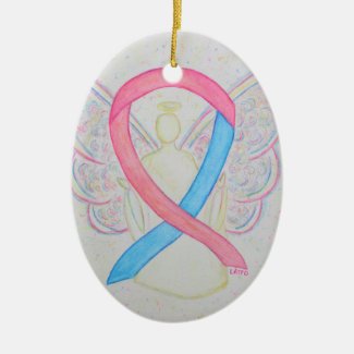 Pink and Blue Awareness Ribbon Angel Art Ornament