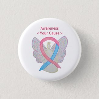 Pink and Blue Awareness Ribbon Angel Custom Button