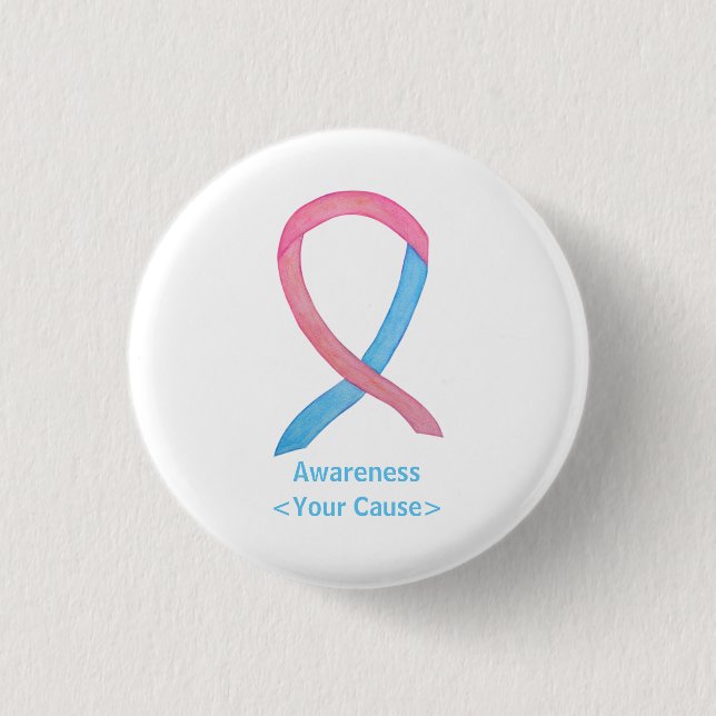 Pink and Blue Awareness Ribbon Custom Art Pins (Front)