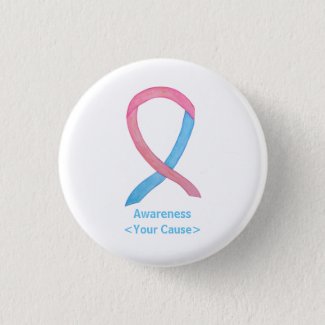 Pink and Blue Male Breast Cancer Awareness Ribbon Custom Art Pins
