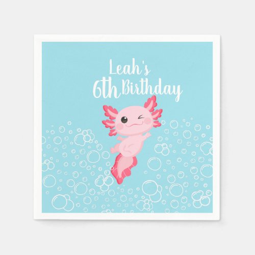 Pink and Blue Axolotl Birthday PaPaper Napkin