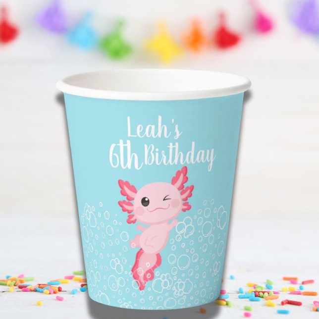 Pink and Blue Axolotl Birthday Party Paper cup (Creator Uploaded)