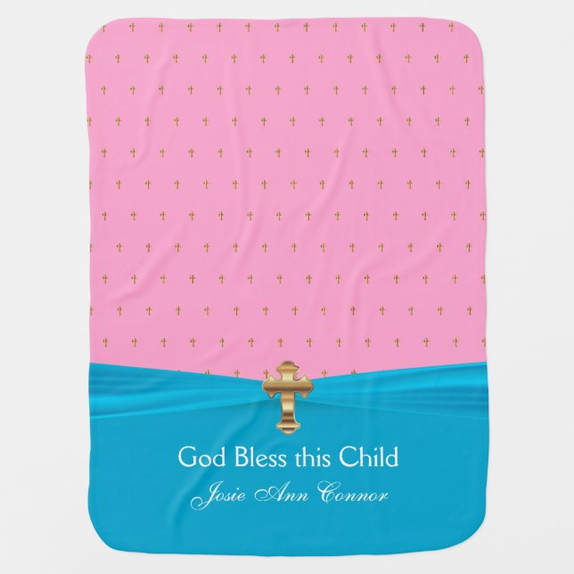 Pink and Blue Baby Baptism | Personalize Baby Blanket (Front)