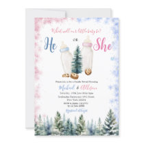 Pink And Blue Baby Bottle He Or She Gender Reveal Invitation