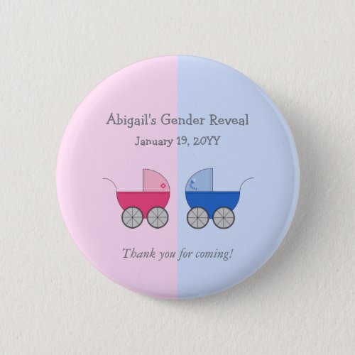 Pink and Blue Baby Carriage Gender Reveal Shower Button