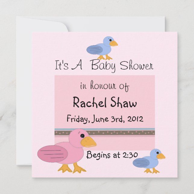 Pink and Blue Baby Ducks Baby Shower Invitation (Front)