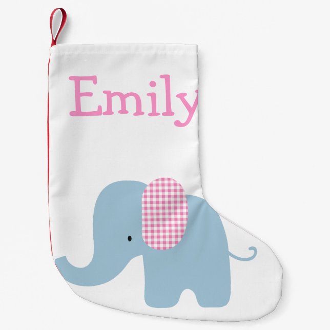Pink and Blue Baby Elephant Small Christmas Stocking (Front)