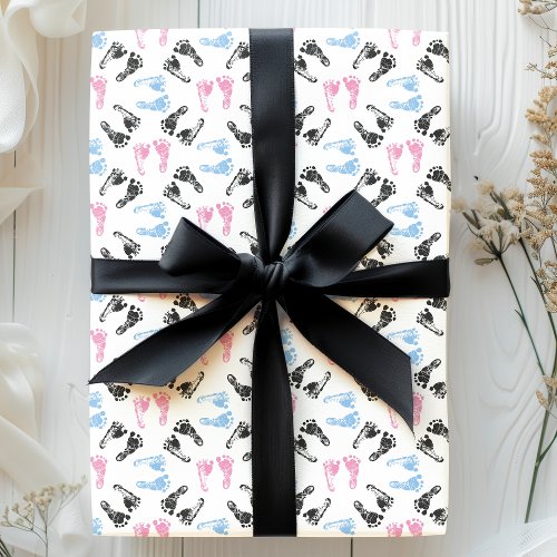 Pink And Blue Baby Feet Footprints Baby Shower Wrapping Paper
