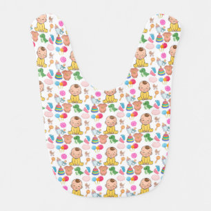 Pink and Blue Baby Footprints and Blocks baby Bib