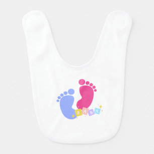 Pink and Blue Baby Footprints and Blocks baby Bib