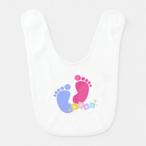 Pink and Blue Baby Footprints and Blocks baby Bib