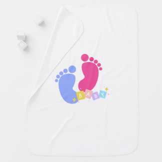 Pink and Blue Baby Footprints and Blocks Blanket