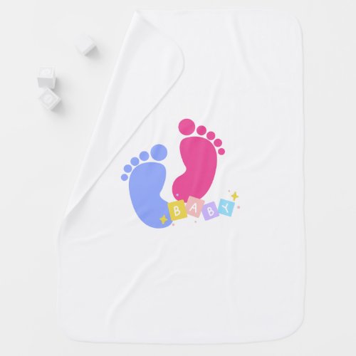 Pink and Blue Baby Footprints and Blocks Blanket