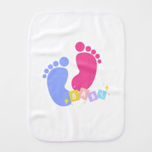 Pink and Blue Baby Footprints and Blocks Burp Cloth