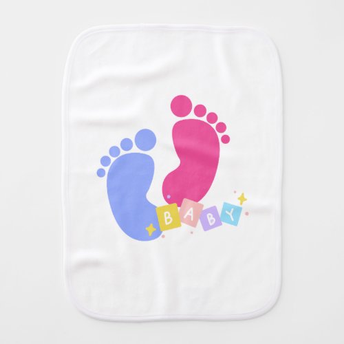 Pink and Blue Baby Footprints and Blocks Burp Cloth