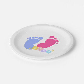 Pink and Blue Baby Footprints Paper Plates