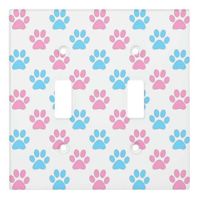 Pink and blue baby paws pattern light switch cover (Front)