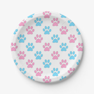 Pink and blue baby paws pattern paper plates