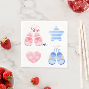 Pink and Blue Baby Shoes She or He? Gender Reveal Napkins