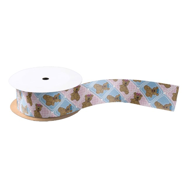 Pink and Blue Baby Teddy Bears Satin Ribbon (Spool)