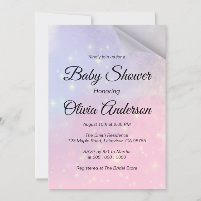 Pink And Blue Background With Stars Baby Shower Invitation (Front)