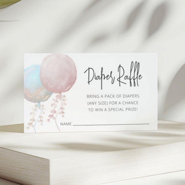 Pink and Blue Balloon Gender Reveal Diaper Raffle Enclosure Card (Creator Uploaded)