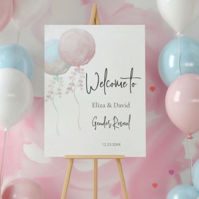 Pink and Blue Balloon Gender Reveal Welcome Foam Board (Creator Uploaded)