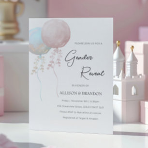 Pink and Blue Balloon Minimalist Gender Reveal Invitation