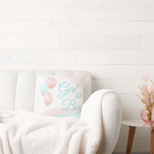 Pink and Blue Balloons Boy or Girl Gender Reveal Throw Pillow (Couch)