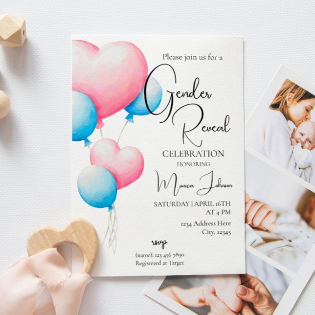 Pink and Blue Balloons Gender Reveal Invitation (Creator Uploaded)