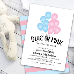 Pink and Blue Balloons Gender Reveal Party Invitat Invitation